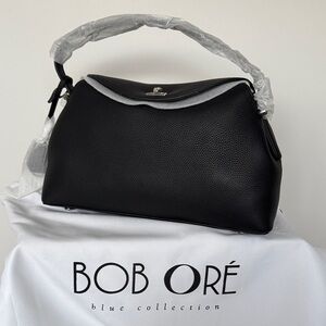 Black Pebbled Leather Top-Handle Crossbody